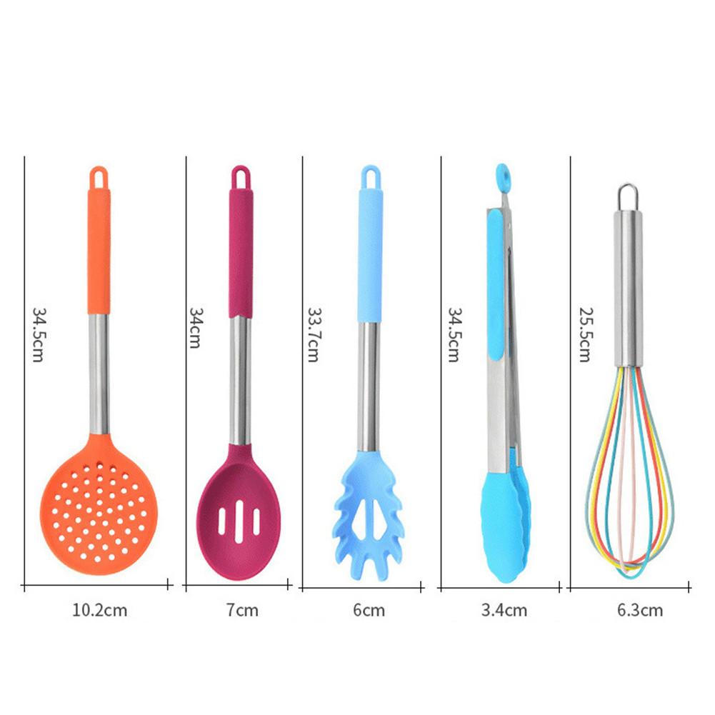 15PCS/Set Silicone Kitchen Utensils Set With Stainless Steel Handles Color Heat Resistant Non-stick Cooking Spoon Shovel Set