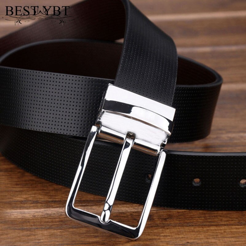 Best YBT Men Imitation Leather Belt Alloy Pin buckle Belt Rotating Buckle Simple Retro Wild Business Young Double-sided Belt