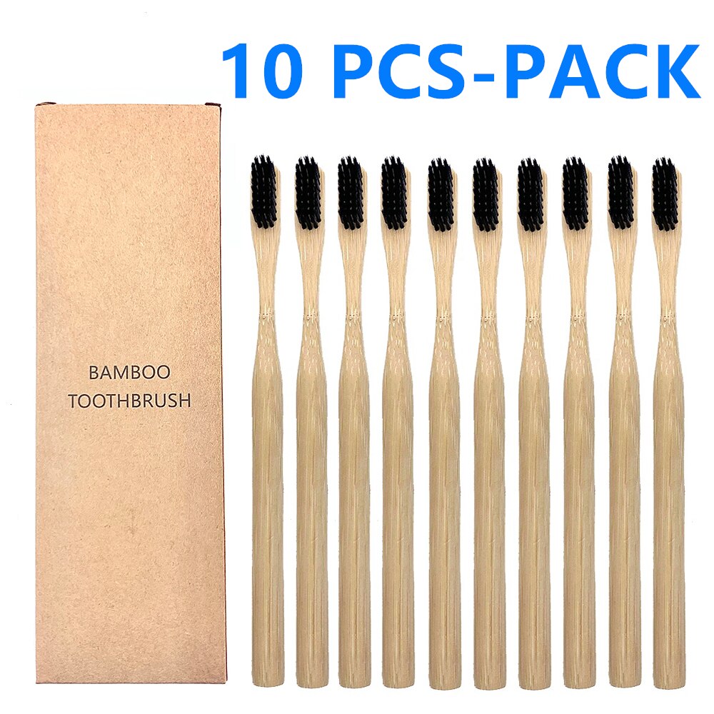 10Pcs Natural Toothbrush Eco-Friendly Rainbow Bamboo Medium Bristle Biodegradable Teeth Brush Solid Bamboo Handle Toothbrush