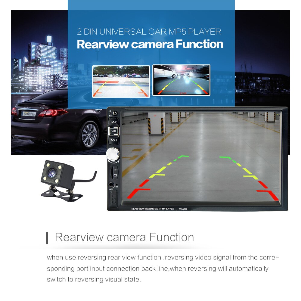 2 Din Touch Screen USB With Camera Mirror For Android Phone 7 Inch Mirror Link Screen MP5 Player Car Radio Bluetooth 9 Languages
