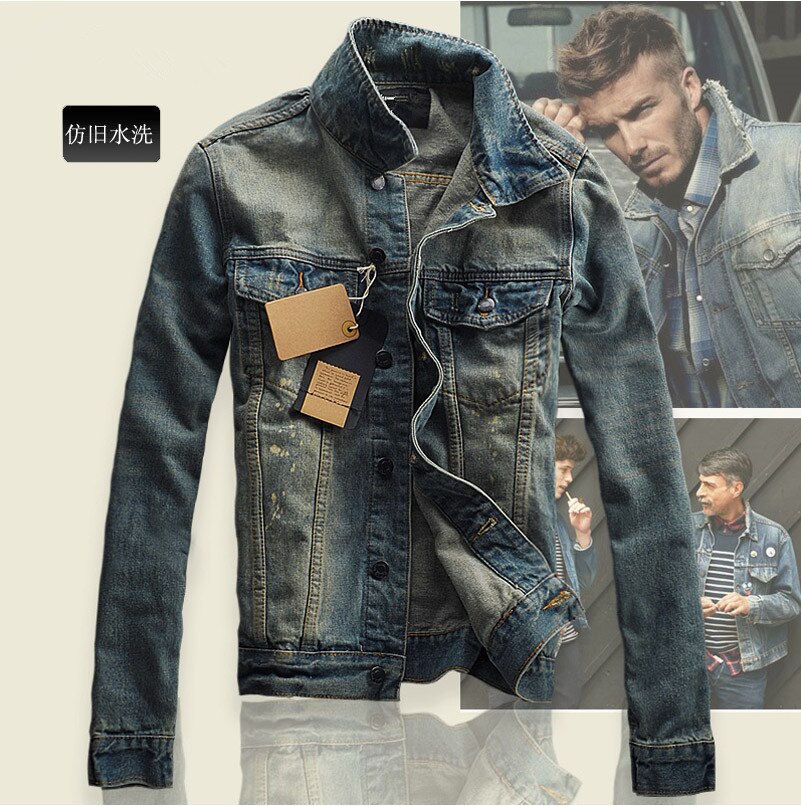 teenagers trendy men's slim clothes denim jacket students locomotive street winter Korean denim jacket male coat