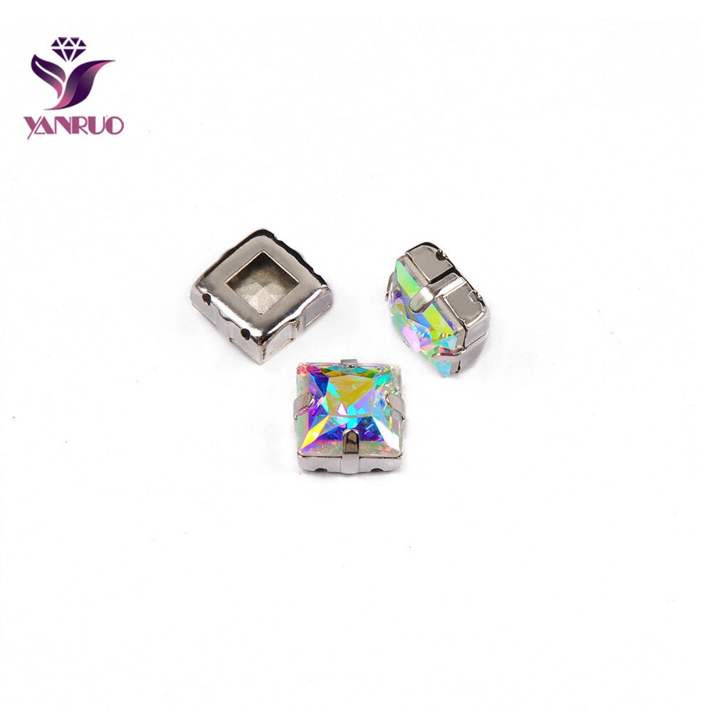Yanruo 4447 Prinses Vierkante Kristal Ab Strass Naaien Stenen Crystal Pointback Rhinestones Voor Jurk Ornamenten Diamant: With Silver Claw / 8mm 18Pcs