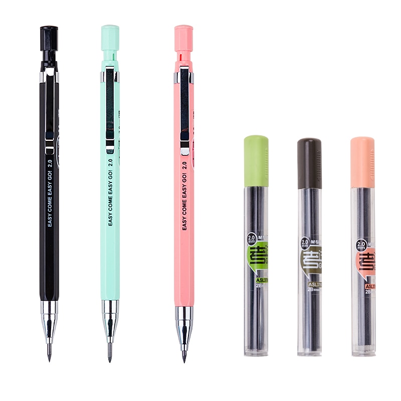 3 Pcs 2.0mm thick core mechanical pencil student writing can replace the refill lead with pencil sharpener stationery