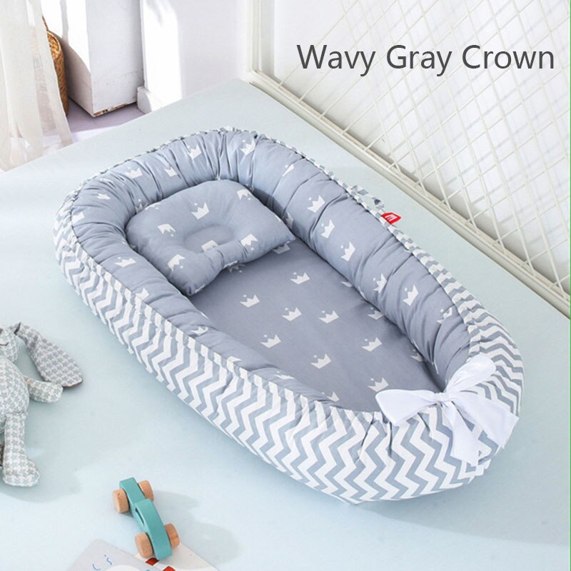 Babyinner babybedjes babybedje in bed draagbare opvouwbare wieg voor pasgeborenen bionisch bed multifunctionele babywieg kamerdecoratie: Golvende grijze kroon