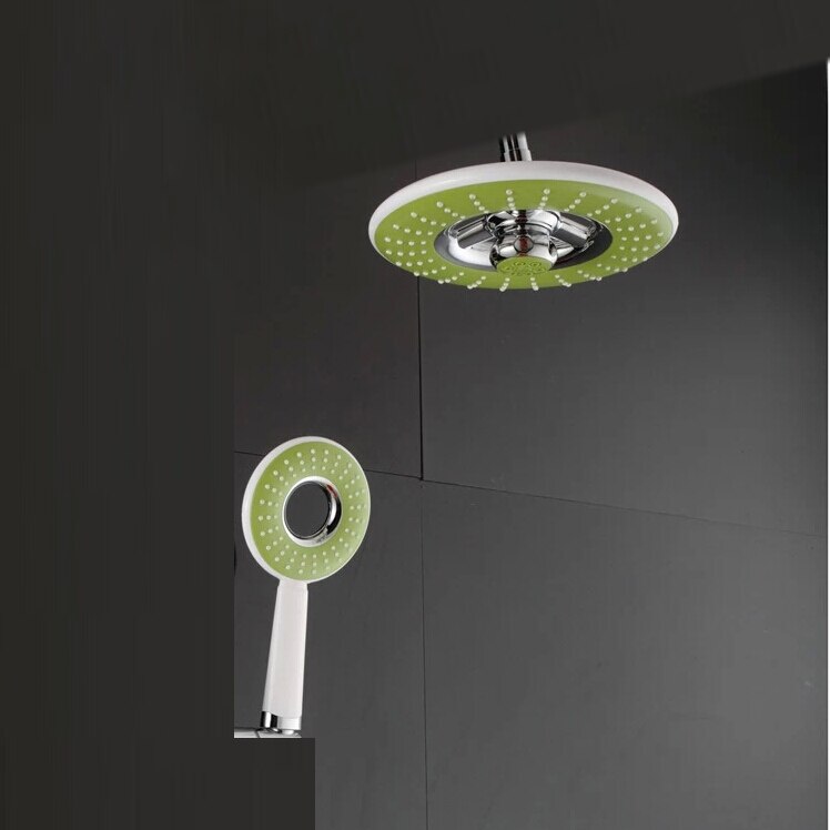 LANGYO Chrome Shower Head Bathroom ABS Plastic Shower Faucet Gray Rainfall Shower Nozzle With Shower Hand: Green shower set
