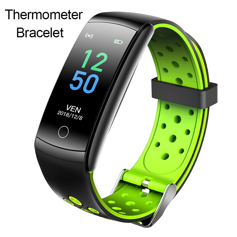 Armoon  q8t termometer smart armbånd hjertefrekvens blodtryk søvn fitness tracker temperatur mænd kvinder sportband smartwatch: Grøn