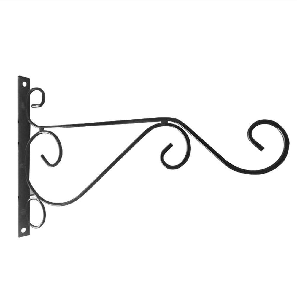 Gancho de pared de hierro forjado para balcón, macetas para flores y plantas, estante decorativo, cesta colgante, soporte de artesanía de jardín: Black