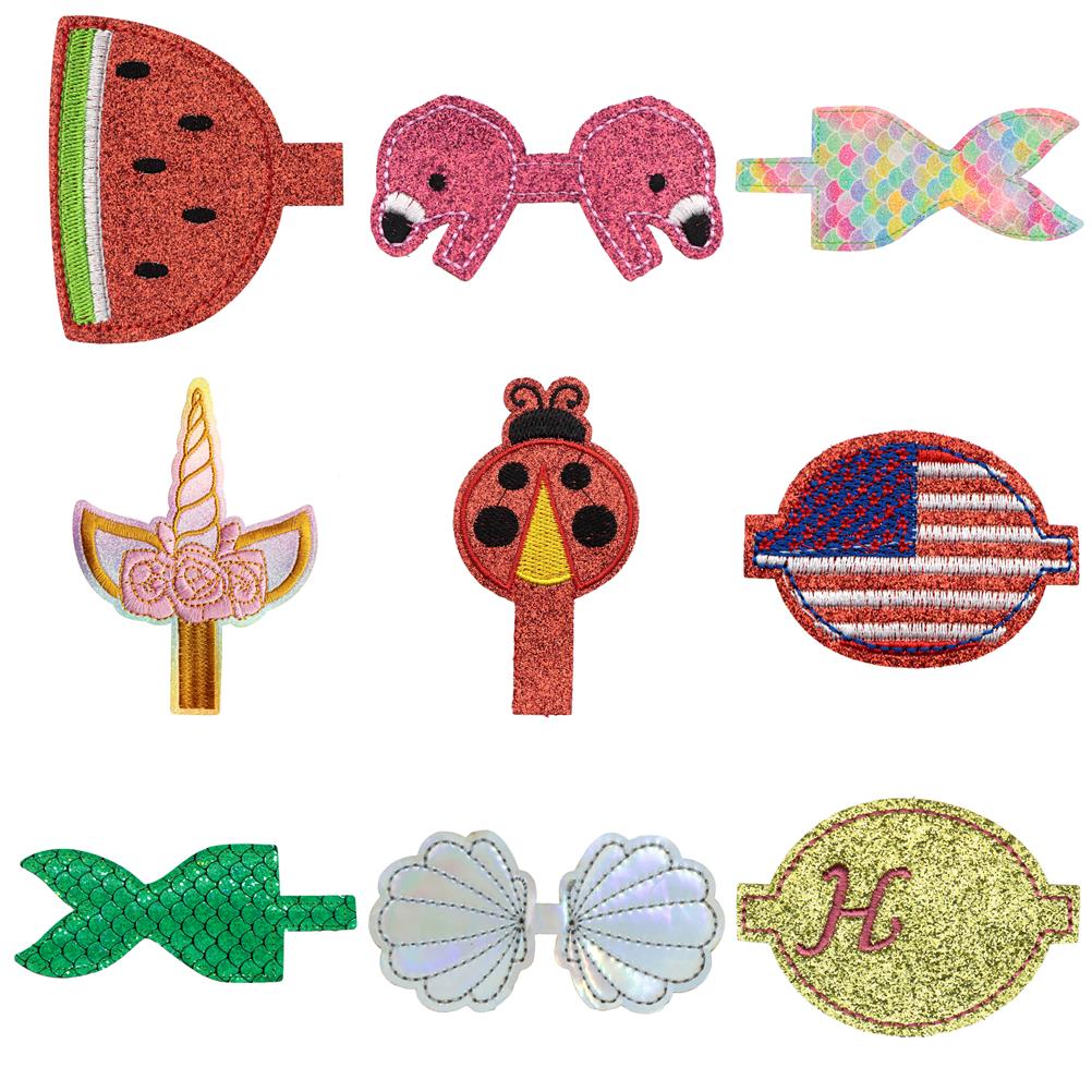 Faux Leather Hair Bows Pre Cut Shimmer Glitter Watermelon Unicorn Pattern Sheets 10pcs for DIY Baby Girls Hair Bows Making