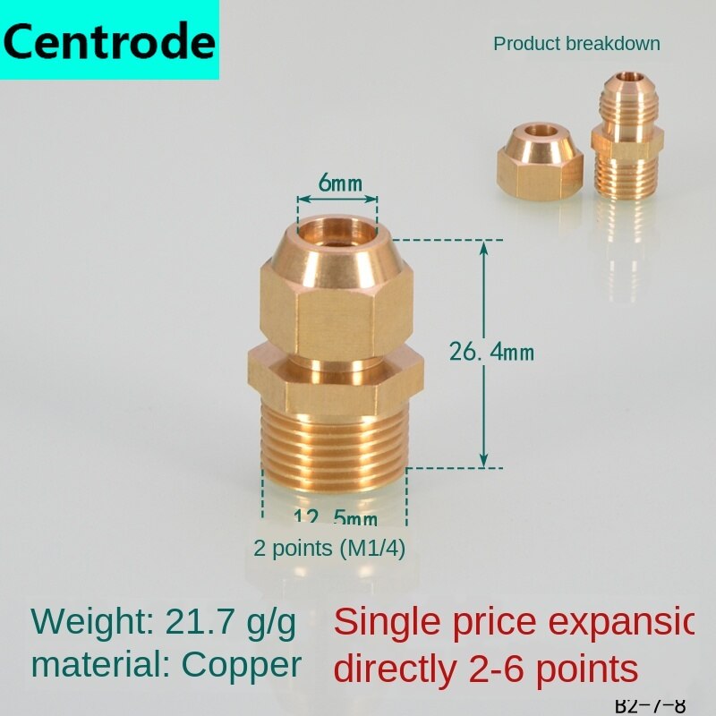 Pipe Fittings Outer wire flaring direct copper pipe expansion 1/8IN 1/4IN 3/8IN 1/2IN expansion 6/8/10/12/14/16mm pipe joint: 2 x 6mm