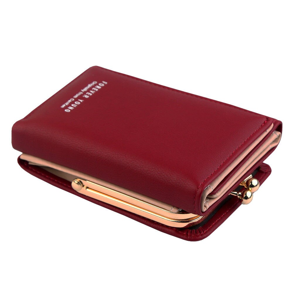 Cute Women's Wallet Mini Clutch Bag PU Leather Three Fold Credit Card Holder Purse: Red