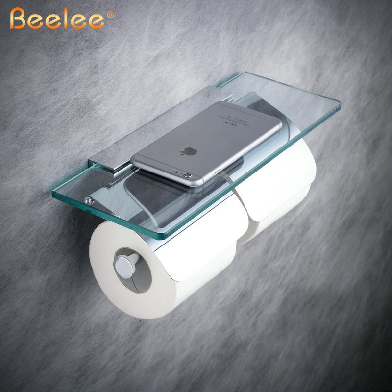 Beelee Toilet Paper Holder Double Solid Brass with Glass Bathroom Toilet Roll Holder For Roll Paper Bathroom Accessories