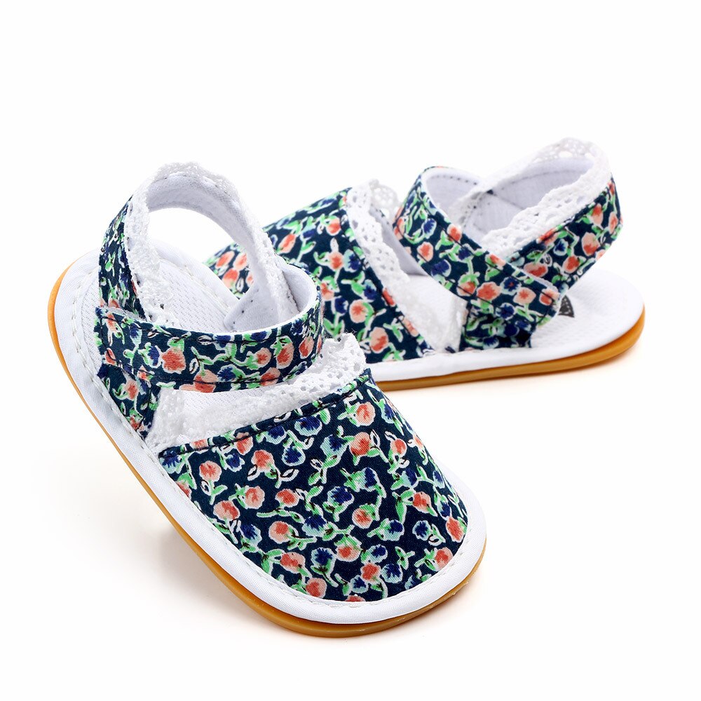 Floral Stripe heart Baby girls sandals Cotton fabric Rubber sole infant Crib shoes baby Moccasins sandals shoes