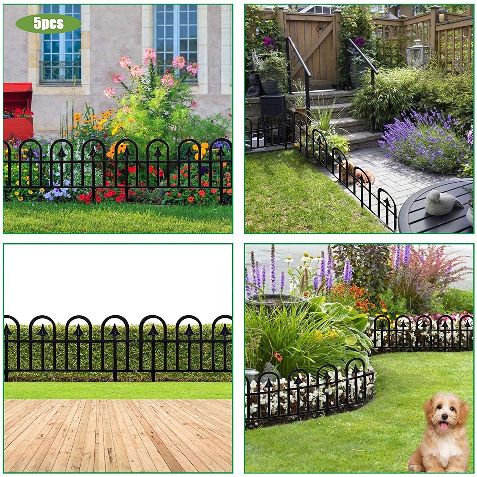 5 PCs Insert Type Plastic Garden Fence with Buckle European Style Removable Flower Bed Fencing Barrier