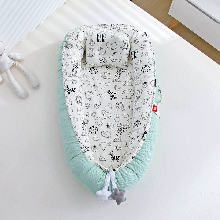 Cuna plegable desmontable para bebé, cuna biónica multifunción para viajes al aire libre, portátil: Mustard green animal