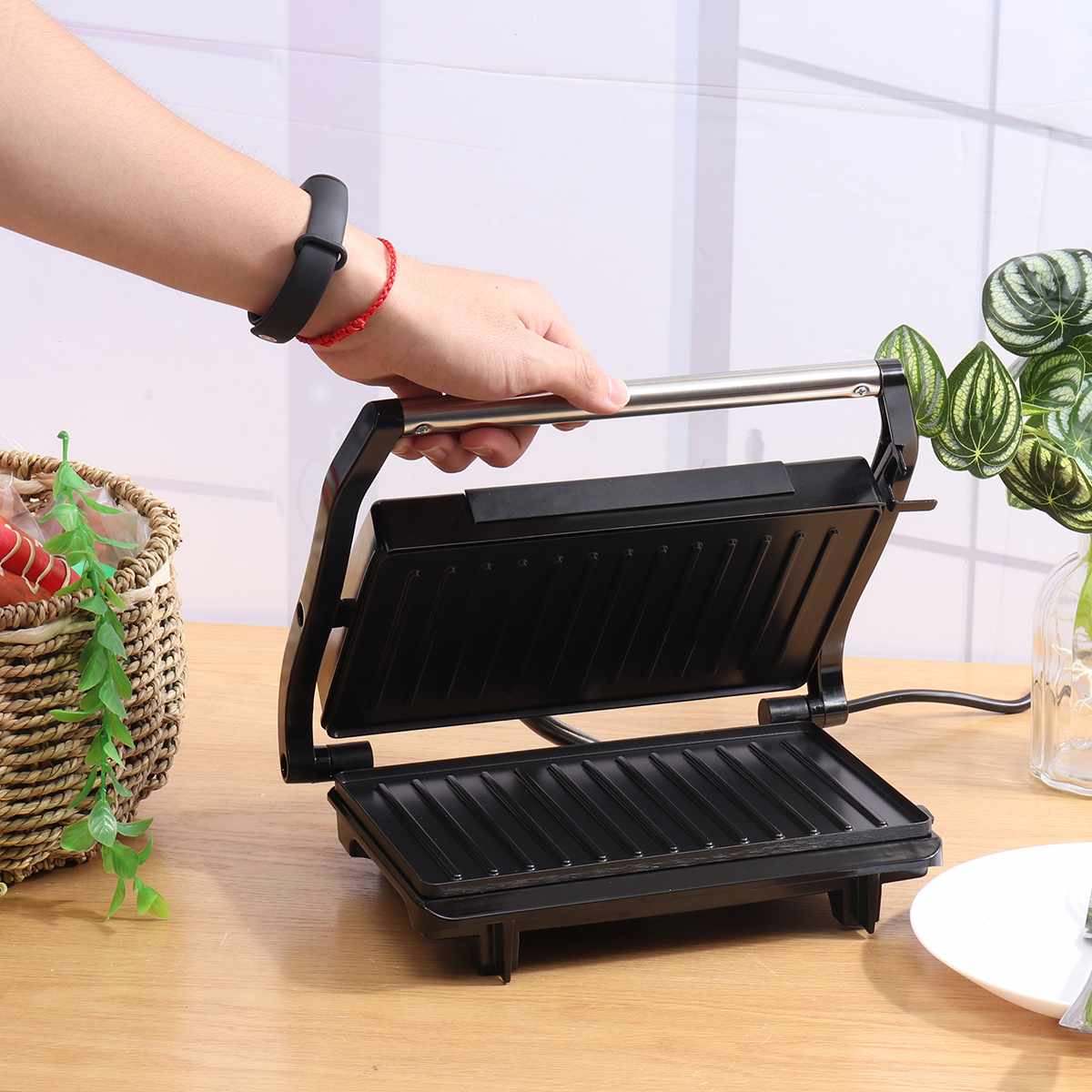 Elétrica sanduíche steak maker dupla torrada grill pan não vara waffle torradeira bolo máquina de café da manhã cozinha ferramentas 750w 220v-240v