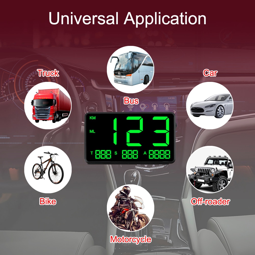 Car styling KM/h MPH Big Fonts LED Display Car GPS Speedometer Car Head Up Display Odometer C60s/C80 Altitude Display Projector