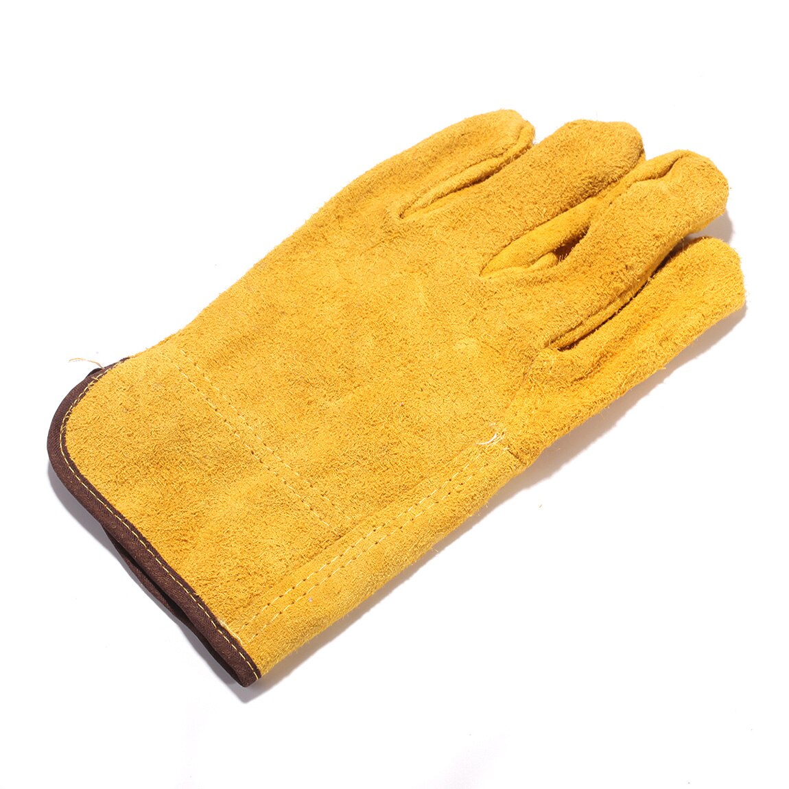 Pair Yellow Short Gloves Leather Hand Glove for Welding Smelting Work Protection