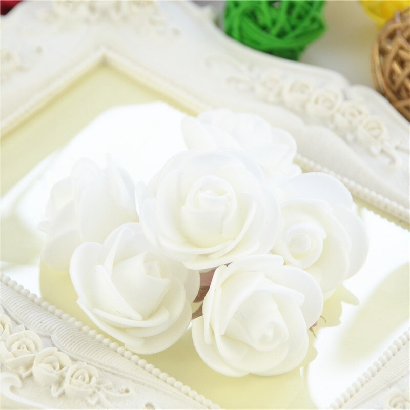 50PCS/Bag Mini PE Foam Rose Flower Head Artificial Rose Flowers Handmade DIY Wedding Home Decoration Festive &amp; Party Supplies: White