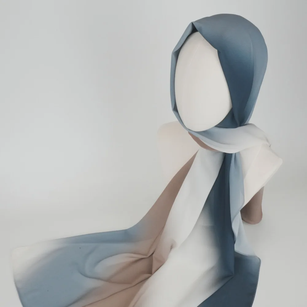 Chiffon-Hijab für Frauen, Turban-Kopftuch, Farbverlauf, Batikdruck, arabische Kopfbedeckungen, islamische Kleidung, muslimische , 70 x 175 cm: Staubigen Rosa