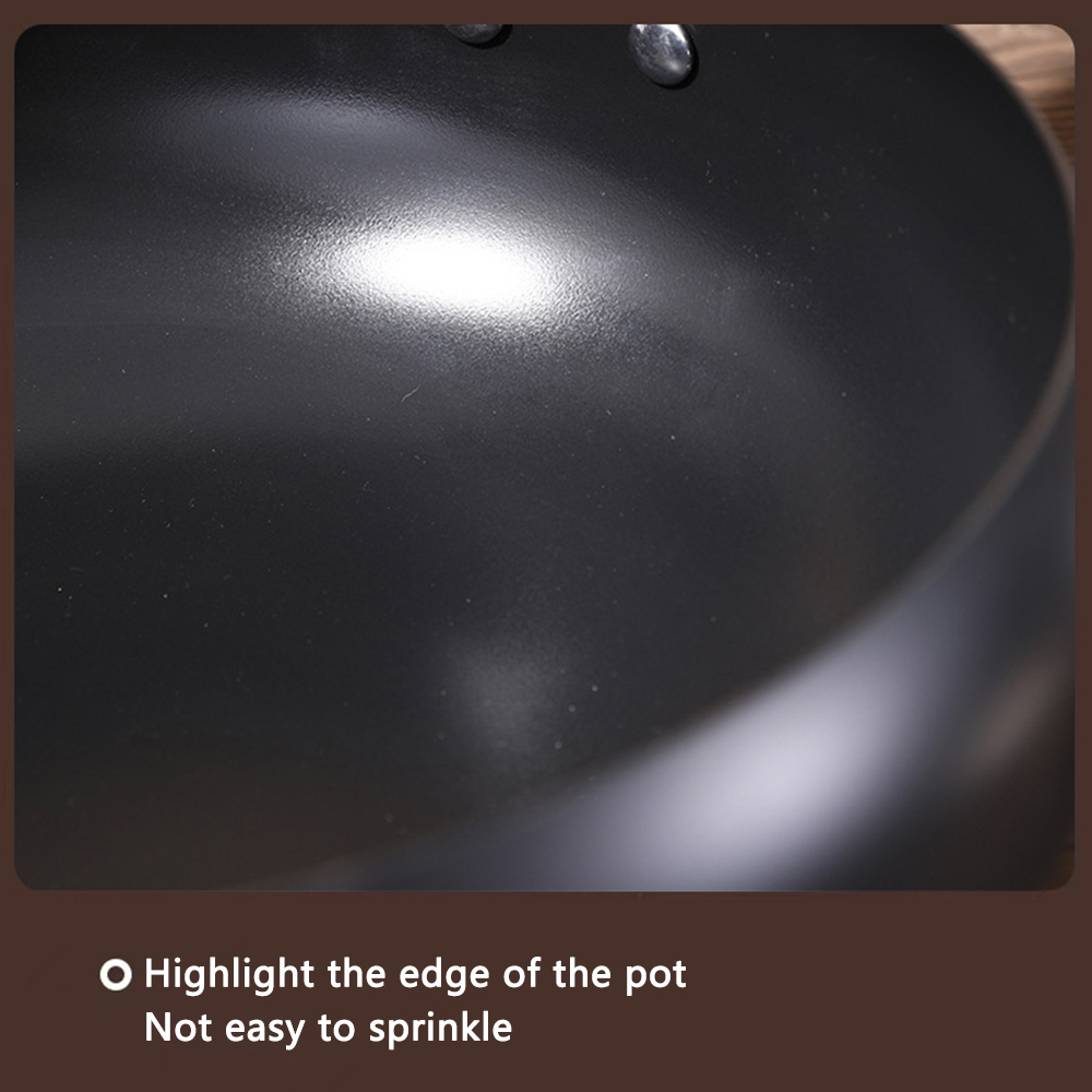 24cm/28cm Uncoated Pot Non - stick Wok Hand-made Iron Pot with Wooden Lid Cooking Pan for Induction Electric Gas All Stoves