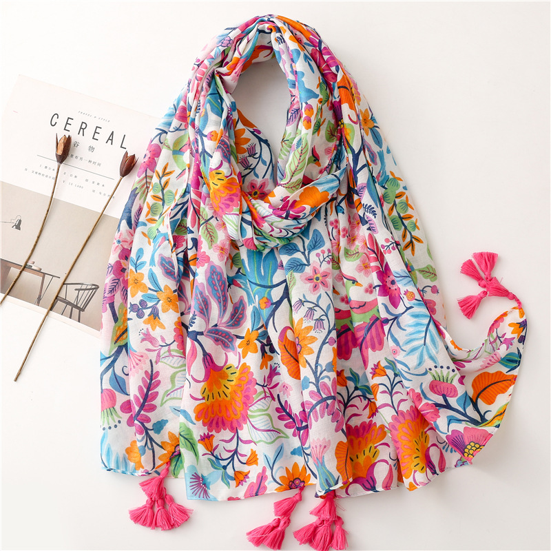 Foulard en coton imprimé de fleurs pour femmes, écharpe fine et respirante, longue, Hijab musulman, châles et enveloppes: 7