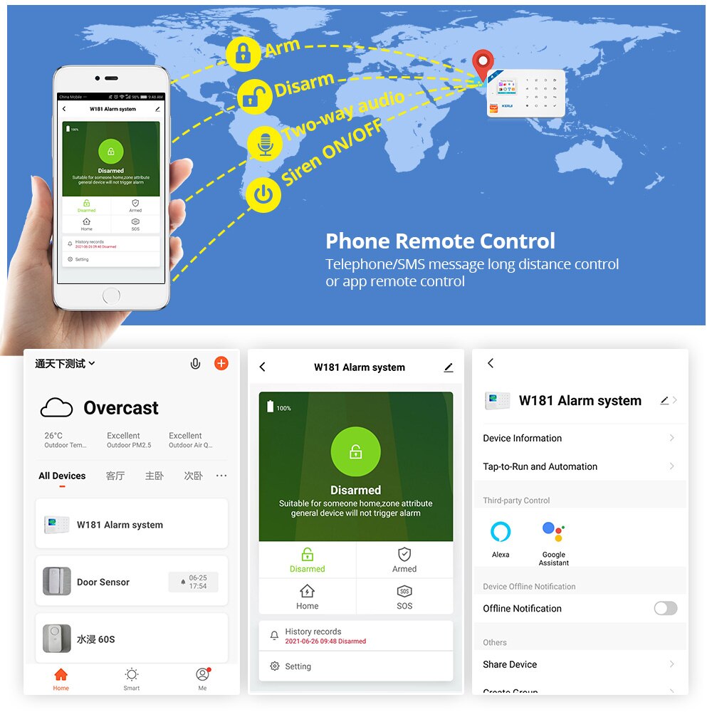 KERUI W18 WIFI Wireless GSM Alarm System Eas Kit Home Security Alarm Host With Siren Home Security Alarm Host APP Remote Control