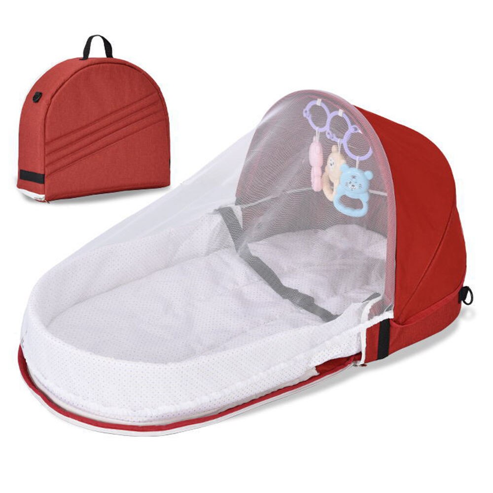 Cama de red portátil para bebé, cuna de viaje para recién nacido, protección solar, mosquitera transpirable, cesta para dormir, cuna con juguetes, cama para bebé recién nacido: Rojo