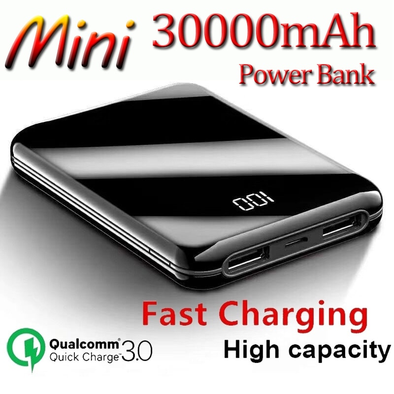 30000mAh Power Bank Mini Mirror Screen Digital Display Portable Phone Battery Ultra-thin Power Bank For iphone 5 6 8 x