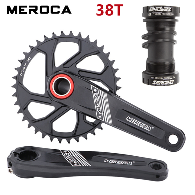 MEROCA MTB Crankset 170mm GXP 32/34/36/38T Narrow Wide Chainring Aluminium Alloy Mountain Bike Crank Set GXP Crank: Black With BB 38T