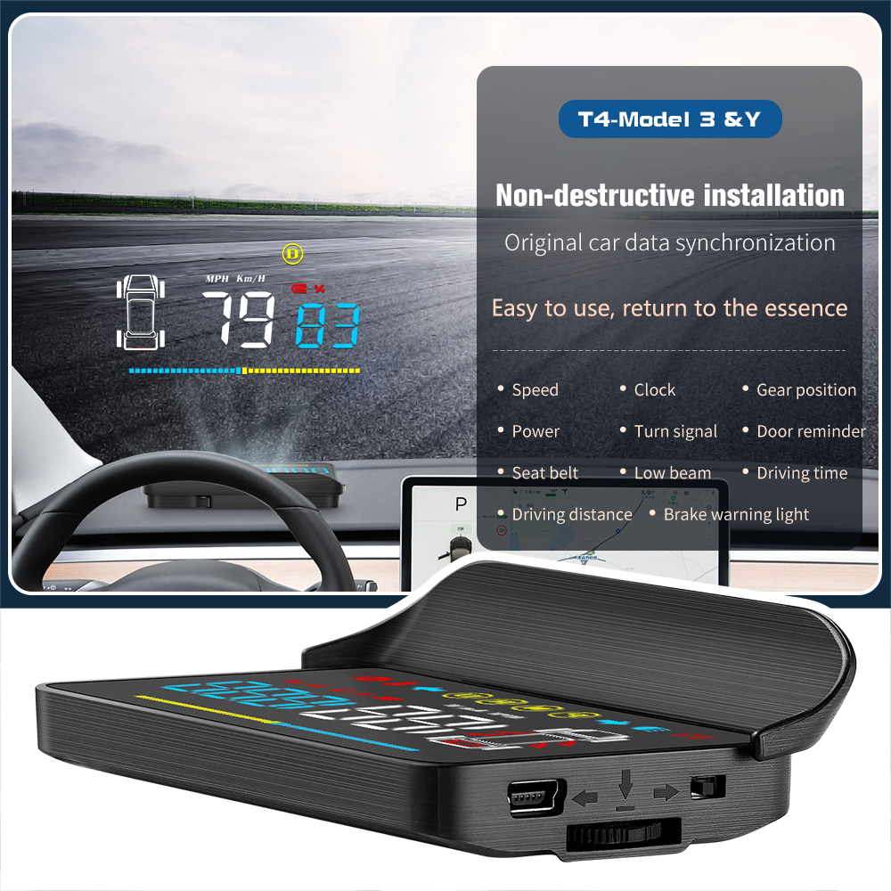 HUD E100 Head Up Display Speed Projector Speedometer Turning Light Gear Guide Battery Display for Tesla Model 3 Car Access