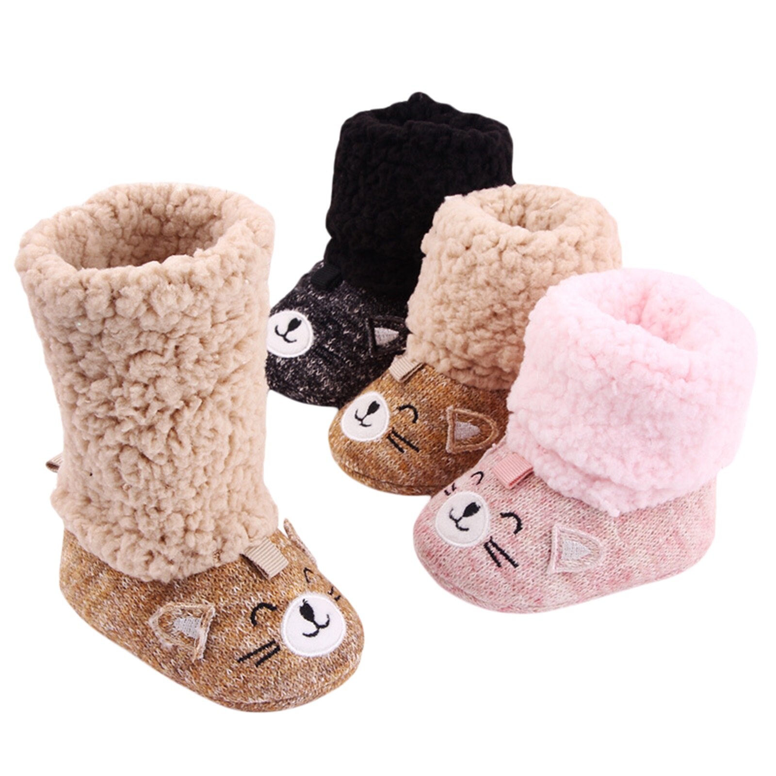 Babyschuhe, flauschig und #39 , mit kleinem bärenmuster, lang geschnitten, warm und mit weicher sohle, Ideal für partys und fotoshootings.