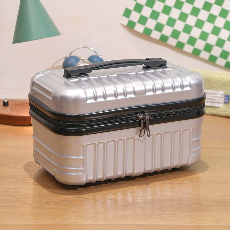 Maleta de viaje de 16 pulgadas, Mini estuche de maquillaje de mano, organizador de viaje, caja de cosméticos para mujer, estuche de maquillaje, caja con contraseña, estuche de embarque: Castaño