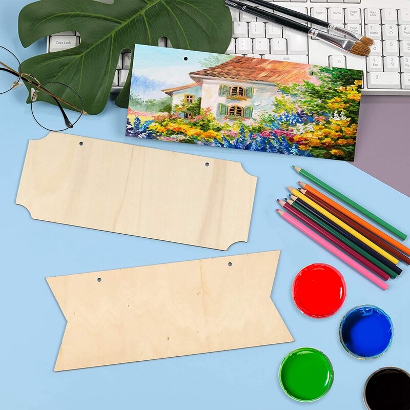 15Pcs Unfinished Hanging Wood Sign Blank Decorative Wood Plaque Wooden Slices Banners with Ropes for Pyrography Painting