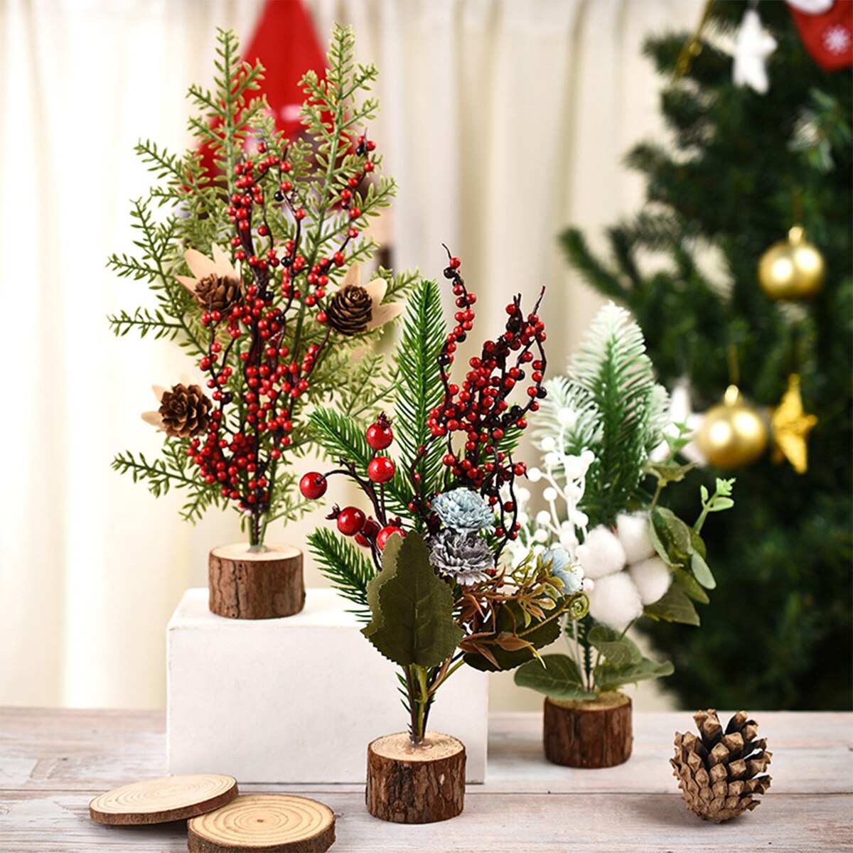 Mini Kerstboom Fruit Decoratie Met Base Jaar Tafelblad Home Party Kunstmatige Ornamenten