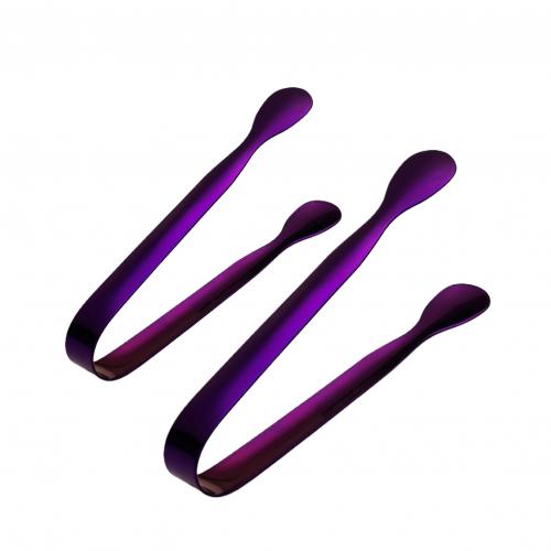 2Pcs Stainless Steel Ice Cube Sugar Tongs for Tea Party Coffee Bar Food Serving: Purple