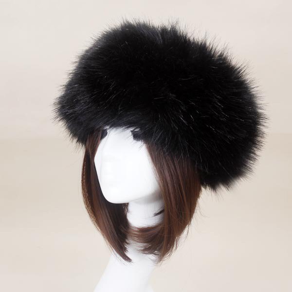Vrouwen Dikke Fluffy Pluche Hoed Winter Warme Zachte Skiën Hoofdband Oor Hoofd Warmer J55: Black