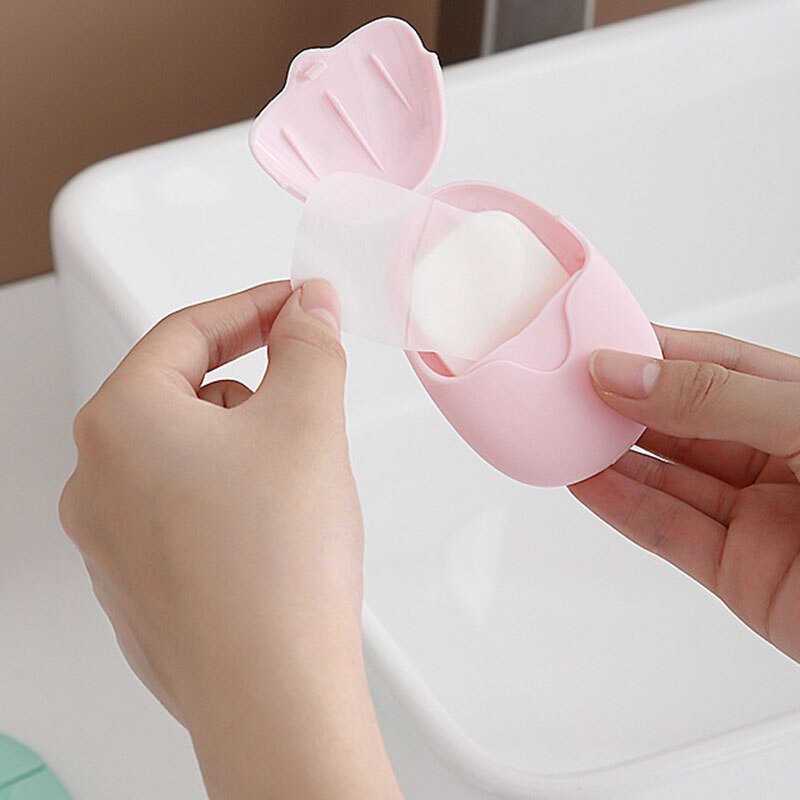 Papel de jabón en caja desechable para viaje, Mini jabón de papel aromático para lavado de manos y baño, 50 Uds.