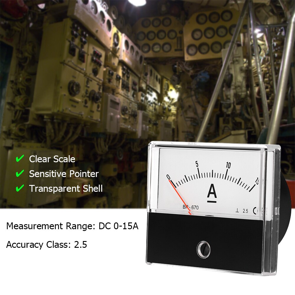 Analog Current Panel Meter Ammeter Gauge Class 2.5 Accuracy DC 0-15A Analog Ammeter Ampere Measurement Tester Gauge Panel
