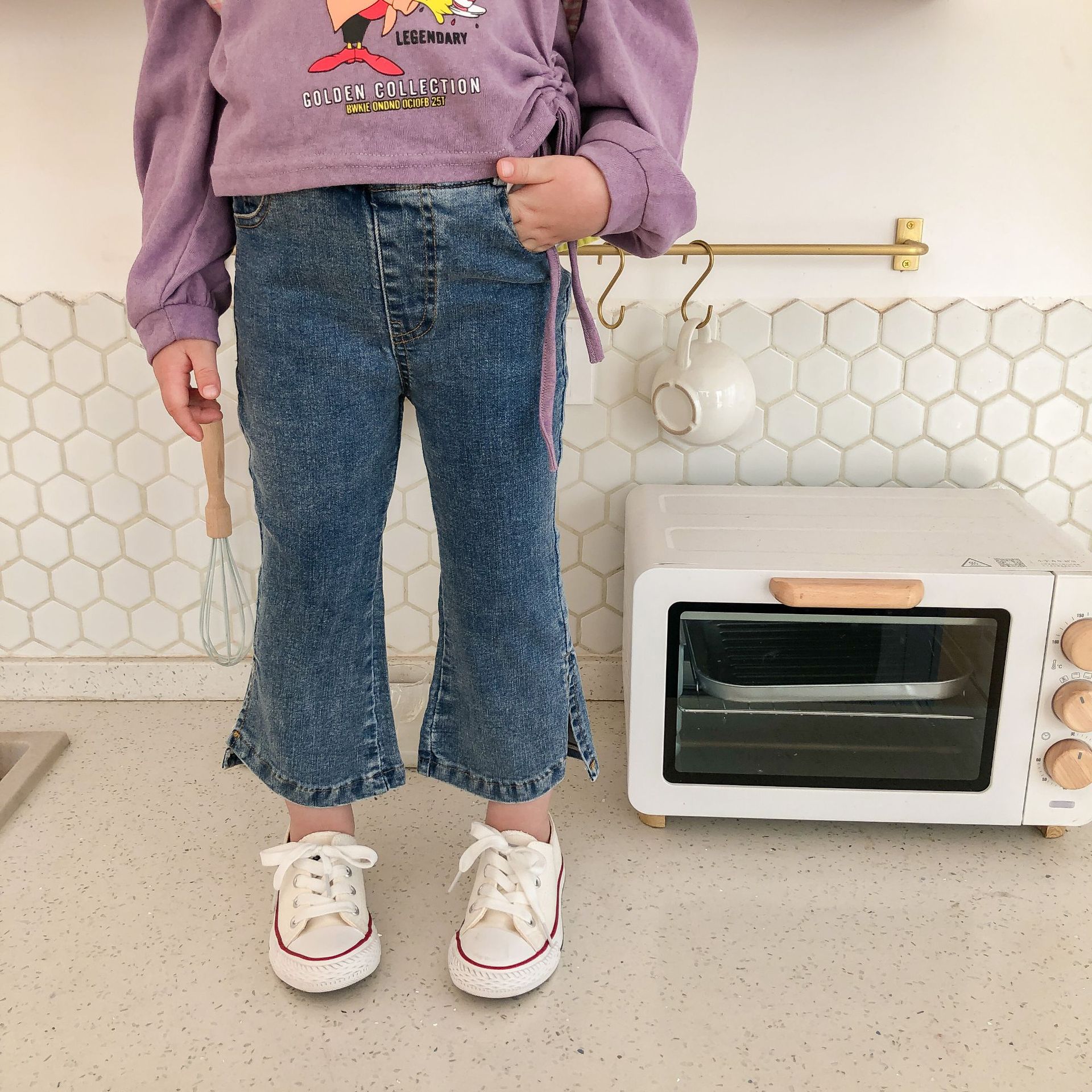 Spring Children's Clothes Girl's Pants Leg Split Elastic Flared Pants Baby Jeans Kids Boy Jeans Clothes