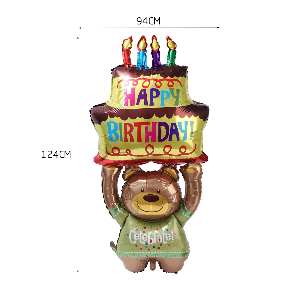 Grote verjaardagstaart ballonnen 3-laags kleur kaars cartoon beer taart aluminiumfolie ballon voor baby shower feestdecoratie: AGATE