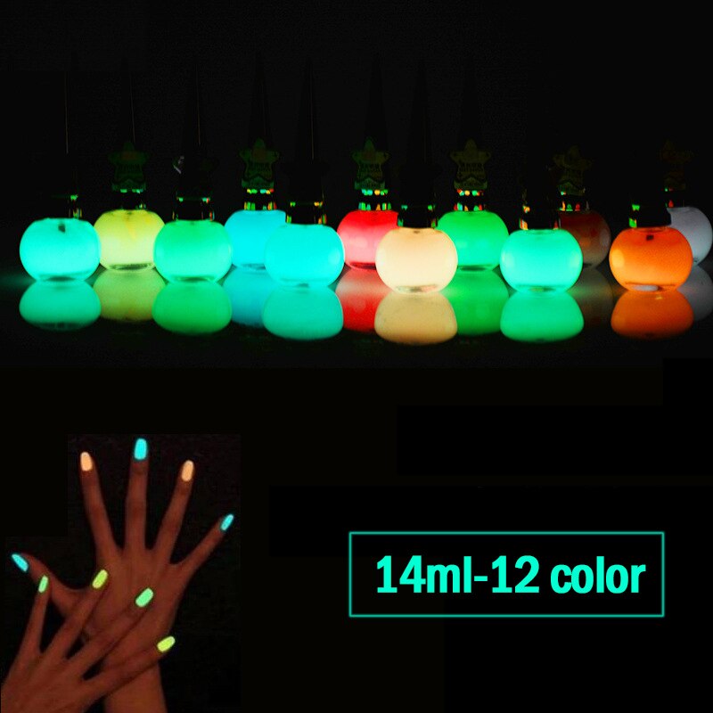 14ML Glow in The Dark Neon Paint Color Fluorescent Nail Polish Varnish Luminous Nail Art Manicure KG66