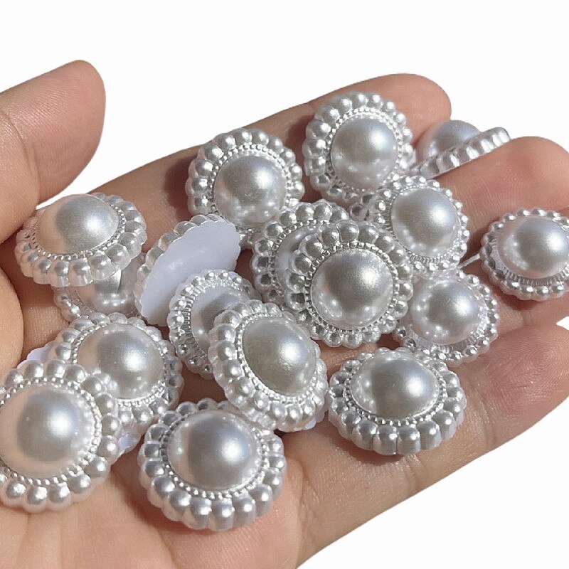 100 Stks/pak Ronde Parel Bloem 17Mm Platte Achterkant Harsen Cabochon Plakboek 3D Rose Bloem Parel Kralen Fit Phone Versiering diy