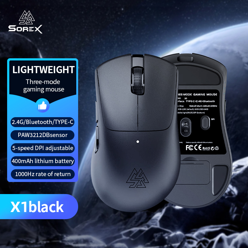 SOREX X1 RGB Light Advanced PC Tri-Mode Wireless Optical Gaming Mouse: black