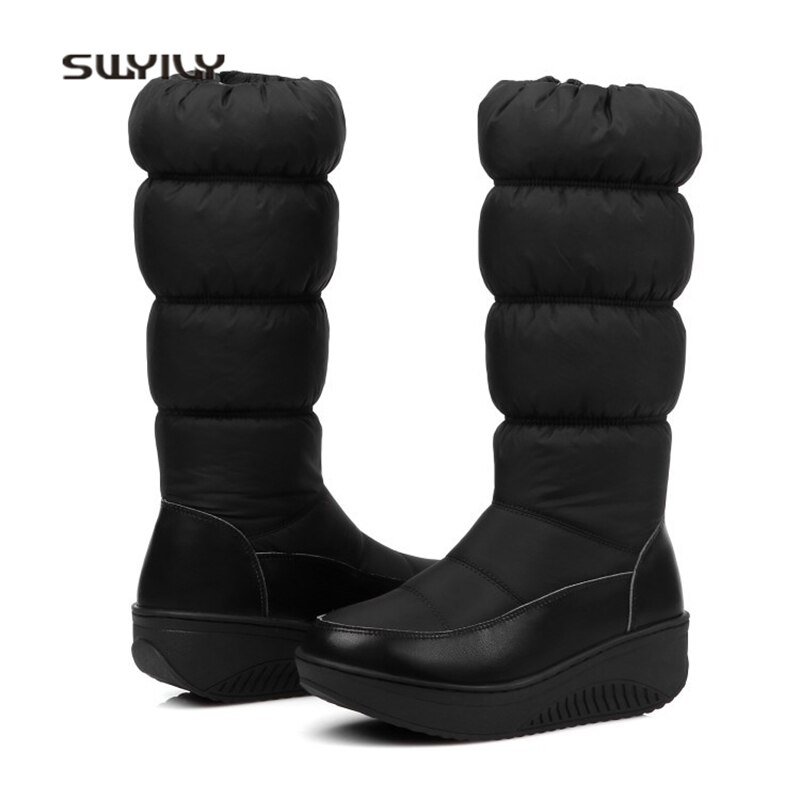 SWYIVY Winter High Boots Woman Wedge Swing Shoes Lose Weight Winter Warm High Boots Platform Slimming Snow Boots For Woman