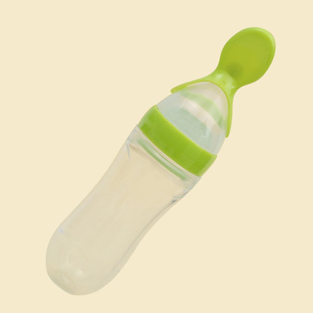 Dejlig sikkerhed spædbarn baby silikone klemme fodring med ske føder mad ris kornflaske til bedste 90ml: Grøn