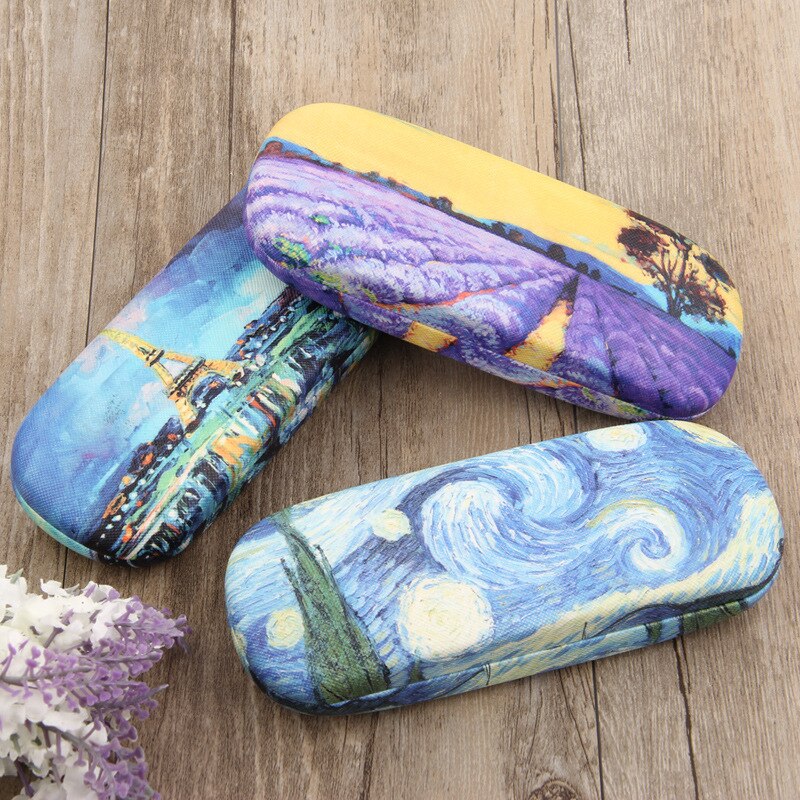 Funda de gafas de pintura al óleo para mujer funda de gafas de lectura de cuero duro para hombre Retro Unisex estampado Floral Protector de gafas