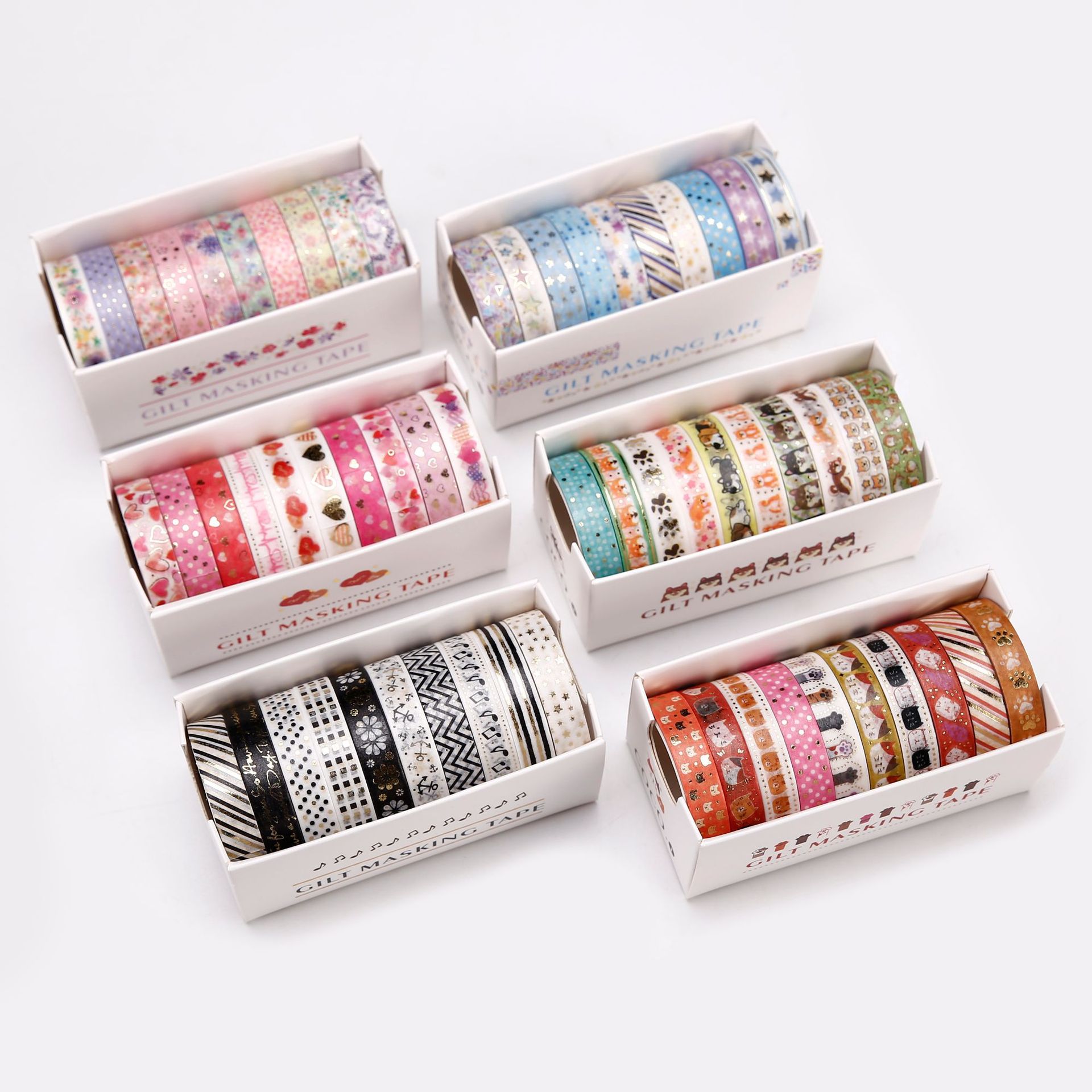 10 pcs cute cat dog Gold Foil Washi Tape set flower Adhesive Tape DIY Scrapbooking Sticker Label Masking tape