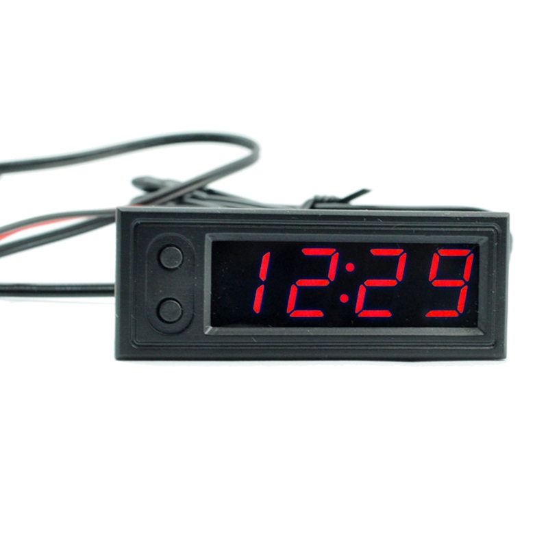 Reloj temperatura ajustable para coche, 12V, 3 en 1, termómetros, voltímetro, reloj electrónico, pantalla Digital LED, LCD: Rojo