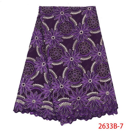 Swiss Voile Laces Fabrics African Lace Fabric Embroidered French Cotton Lace Fabric with Stones for Women KS2633B-4: picture 4