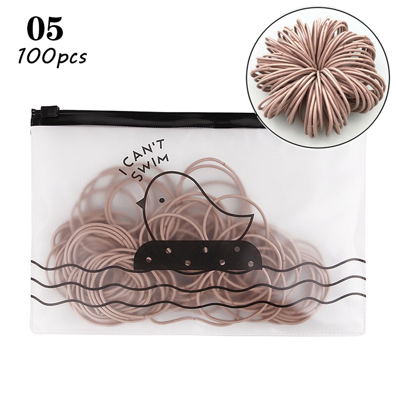 100pcs/bag 4.5cm High Elastic Rubber Bands Basic Hair Bands Scrunchies Hair Ties Gum Women Girls Braided Ponytail Holder Rings: 05 (with bag)